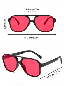 7pcs Retro Double-Bridge Large Frame Fashion Glasses, Suitable For Teenagers And Young Adults - Multicolor - View 2