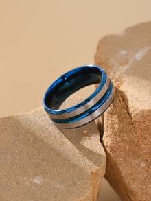 1pc Stainless Steel Street Style Hip Hop Blue Groove Lines Pattern Men's Rings Summer Jewelry - Ring - View 2