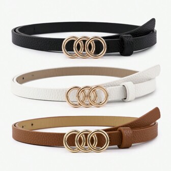 3/1 Pc Women's Vintage Decoration Triple Ring Buckle Skinny Waist Belt, Fashion Versatile Summer, School Fall, Autumn, Halloween