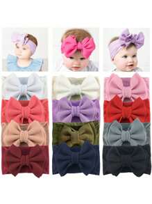 12 Pcs Baby Headbands For Girls Baby Bow Headbands Wide Nylon Headbands New Material Waffle Fabric Hair Bows 4.5 Inch, One Size Fits All Headbands For Babies Toddlers Kids