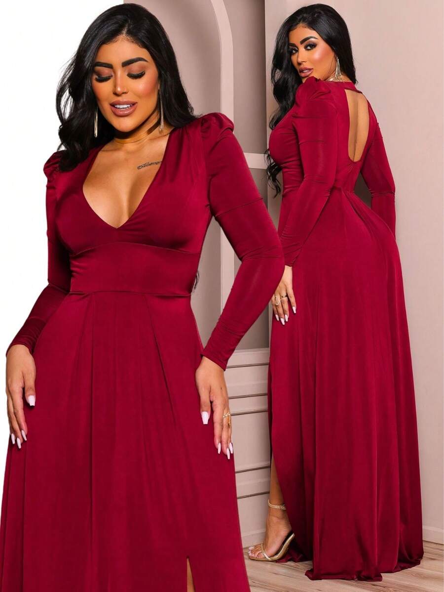 Women Dresses - 酒紅色 - 查看 1