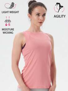 Yoga Basic Solid Breathable Athletic Tank Top Sleeveless T-Shirts Back Wrinkle Design Summer Strawberry Pink - Coral Red - View 7