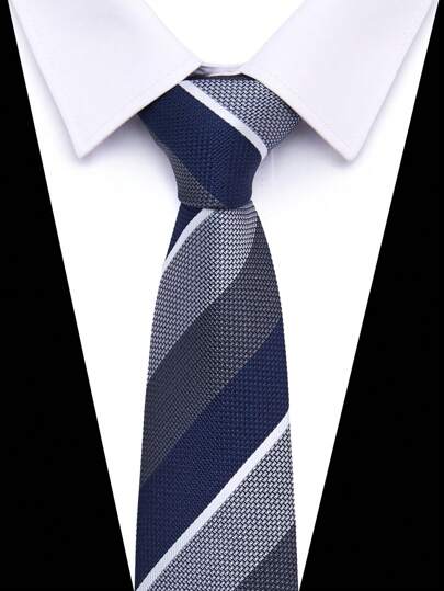 AlanKing 1pc Men Blue Grey Striped Business Tie For Work Fashion Necktie Men Necktie
