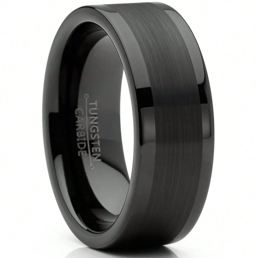 Mens Tungsten Ring Black Wedding Band High-Polish Comfort-Fit 8MM - màu đen - Xem 1