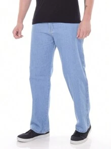 Calça Baggy Fit Masculina Jeans Lisa Básica Sem Lycra - Lavagem Média - Visão 1