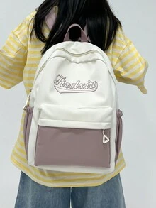 Mochila minimalista de alta capacidad con bloques de color - Multicolor - Ver 2