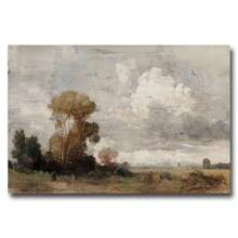 1入組無框秋天農舍風景復古海報，鄉村田野樹木牆藝術復古油畫印刷，適用於客廳、臥室和現代家居裝飾 - 杏色 - 查看 9