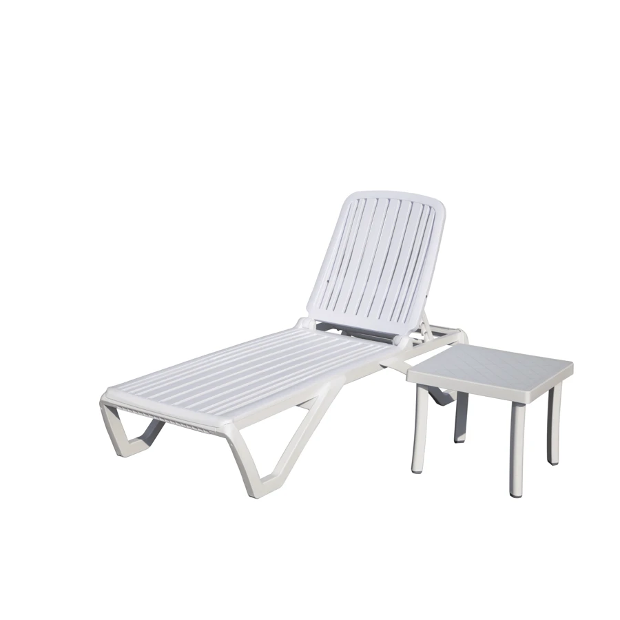 Outdoor Chaise Lounge, Pool Lounge Chair Plastic Adjustable Recliner In-Pool Lounger Tanning Lounge Chair With Table For In-Pool, Beach, Poolside, Lawn, White
