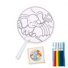 A Set Of Handmade Graffiti Fans Plus Random Watercolor Pens Creative DIY Painting Small Fans Cartoon Blank Round Fan Educational Toys Suitable For Entertainment Gifts - Multicolor - View 4