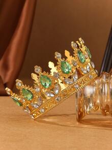 1 件时尚新娘皇冠，采用合金制成，镶有水钻 - 适合婚礼、生日和蛋糕装饰 - 仿金 - 查看 5