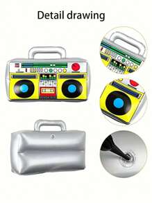 1pc Retro Record Player PVC Inflatable Toy Party Decoration (Receive 6 Microphones With 6 Radio Devices, Random Color For Microphones, 12pcs In Total) - Multicolor - View 11
