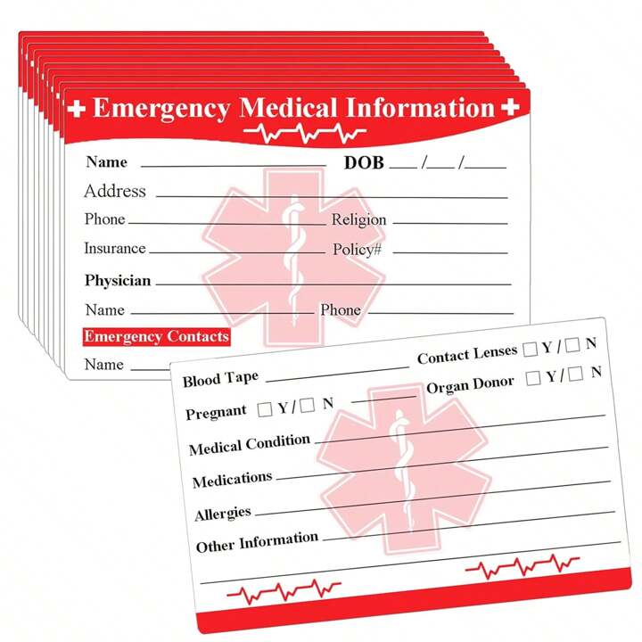 50pcs Emergency Medical Information ID Wallet Card With Emergency Contact And Medical Alert Information, 3.5x2 Inches | SHEIN USA for Free Printable Emergency Medical Card