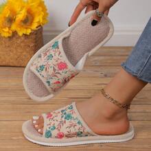 Women's Home Slippers, Linen Anti-Skid Thick-Soled Indoor Floor Slippers, Soft-Bottomed Open-Toed Ladies Summer Slippers