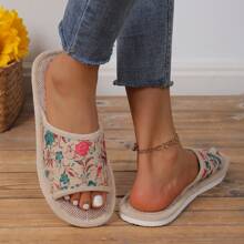 Women's Home Slippers, Linen Anti-Skid Thick-Soled Indoor Floor Slippers, Soft-Bottomed Open-Toed Ladies Summer Slippers