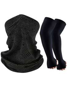 頭戴式頭巾、面罩和臂套，運動頭巾頭包臉巾口罩頸部保暖面罩護眼罩 - 面罩+臂袖 - 查看 15