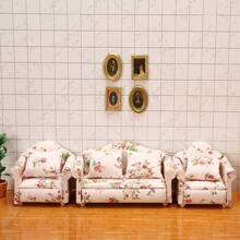 1:12 Dollhouse Miniature Living Room Furniture Set - 3pcs White Fabric Sofa With 4 Pillows, Doll House Sofa, Micro Scenery Decor, Reclining Loveseat, White Decorative, Doll Furniture, Cute Small Sofa, Exquisite Small Sofa Pendant, Miniature Toy Furniture, Suitable As A Gift