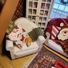 1:12 Dollhouse Miniature Living Room Furniture Set - 3pcs White Fabric Sofa With 4 Pillows, Doll House Sofa, Micro Scenery Decor, Reclining Loveseat, White Decorative, Doll Furniture, Cute Small Sofa, Exquisite Small Sofa Pendant, Miniature Toy Furniture, Suitable As A Gift