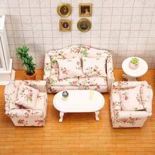 1:12 Dollhouse Miniature Living Room Furniture Set - 3pcs White Fabric Sofa With 4 Pillows, Doll House Sofa, Micro Scenery Decor, Reclining Loveseat, White Decorative, Doll Furniture, Cute Small Sofa, Exquisite Small Sofa Pendant, Miniature Toy Furniture, Suitable As A Gift