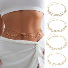 Sexy Bikini Multi-Layer Gold Rhinestone Chain Butterfly Metal Tassel Waist Chain Body Jewelry - Gold - View 1