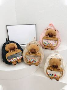 Creative Kids Plush Backpack, Kindergarten Mini Schoolbag, Cartoon Double-Shoulder Bag - A - View 2