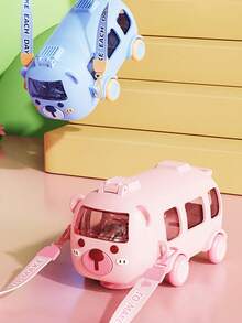 Baby Bus Toy Car Kids Water Bottle, Highly Attractive Plastic Cup With Straw (3D Stickers Excluded) - Pink - View 5