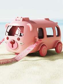 Baby Bus Toy Car Kids Water Bottle, Highly Attractive Plastic Cup With Straw (3D Stickers Excluded) - Pink - View 1