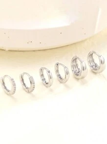 6 chiếc Bông tai hình học bằng kim loại đơn giản bằng đồng chất liệu kim cương giả cho phụ nữ; Lý tưởng cho kỳ nghỉ, hẹn hò và mặc hàng ngày; Tuyệt vời như một món quà - Bạc - Xem 6