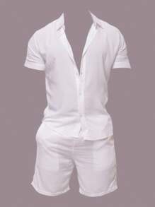 Camisa Conjunto listrada e lisa masculina slim fite Manga curta viscose