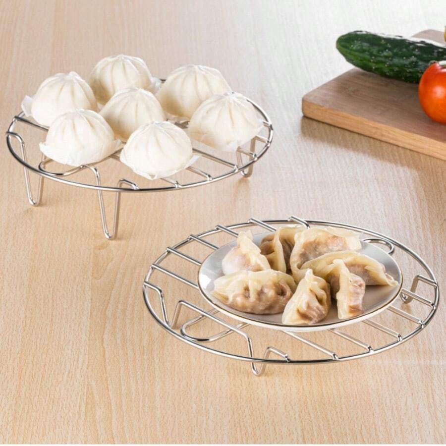 1pc Stainless Steel Steaming Rack, Round Shape, Kitchen Tool, Tall Steamer Rack, Square Steamer, Kitchen Utensil, Cooking Tool,Kitchen,Kitchen Items,Food,Cooking,Camping,Vacation,Beach,Room Decor,Organizer,Party,Travel. - Silver - View 1