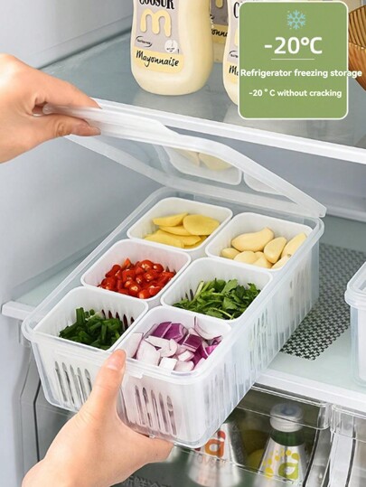 1set Kitchen Scallion Storage Box 6 In 1scallion Ginger Garlic Fresh-Keeping Box Refrigerator Fruit Food Fresh-Keeping Drain Box,Kitchen,Summer Beach Party,Food,Camping,Organizer,Room Decor,Kitchen Items."Christmas Gift