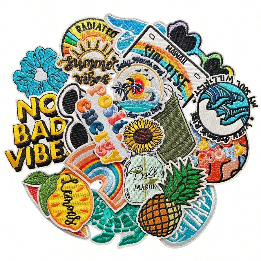20PCS Hawaiian Iron On Patch, Exquisite Embroidery Applique Decoration, Personalized Sewing Clothes, Can Be Used For Jackets, Shirts, Hats, Backpacks, Jeans And Other DIY Decorations. - Mixed Color - View 1