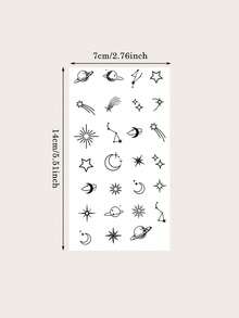 1pc Temporary Tattoo Cute Little Elements, Planet Flame Plane Love Straight Pattern Design Waterproof Fake Tattoo Stickers Disposable - Black - View 2