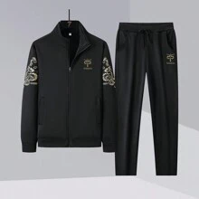 Men's Casual Zipper Sportswear Set, Suitable For Spring/Autumn - Black - View 3