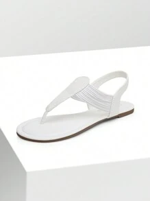 Women's Elastic Strappy String Thong Ankle Strap Summer Gladiator Sandals Valentines - 白色 - 查看 2