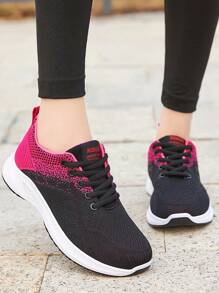 Zapatos Deportivos Casuales, Calzado Deportivo Casual De Bajo Perfil Para Mujer De Color Sólido, Ligero Y Sencillo, Calzado Informal Transpirable Con Tejido Para Mujer - Negro - Ver 1