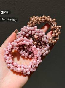 1/2/3/7pcs Women's Colorful Faux Pearl Fashionable Hair Ties Pink Accessories Ponytail Holders Hair Elastics Hair Rubber Bands Scrunchies Hair Rope Elastic Hair Tie Head Accessories Elastic Band Beauty Home Hair Accessories - Multicolor - View 12