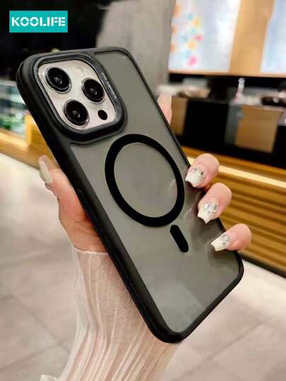 Koolife 1pc Magnetic Wireless Charging PC+TPU Hybrid Case, Transparent Black PC Panel With Anti-Slip Side Stripes, Metal Lens Frame And Independent Buttons, Compatible With Apple IPhone 12/12 Pro/12 Plus/13/13 Pro/13 Plus/13 Pro Max/14/14 Plus/14 Pro/14 Pro Max/15/15 Plus/15 Pro Max 5G