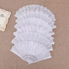 1pc Wedding Favor Silver Chinese Style Folding Fan, White With Silver Print, For Wing Chun Dance, Bridal Accessory For Qipao Or Hanfu
