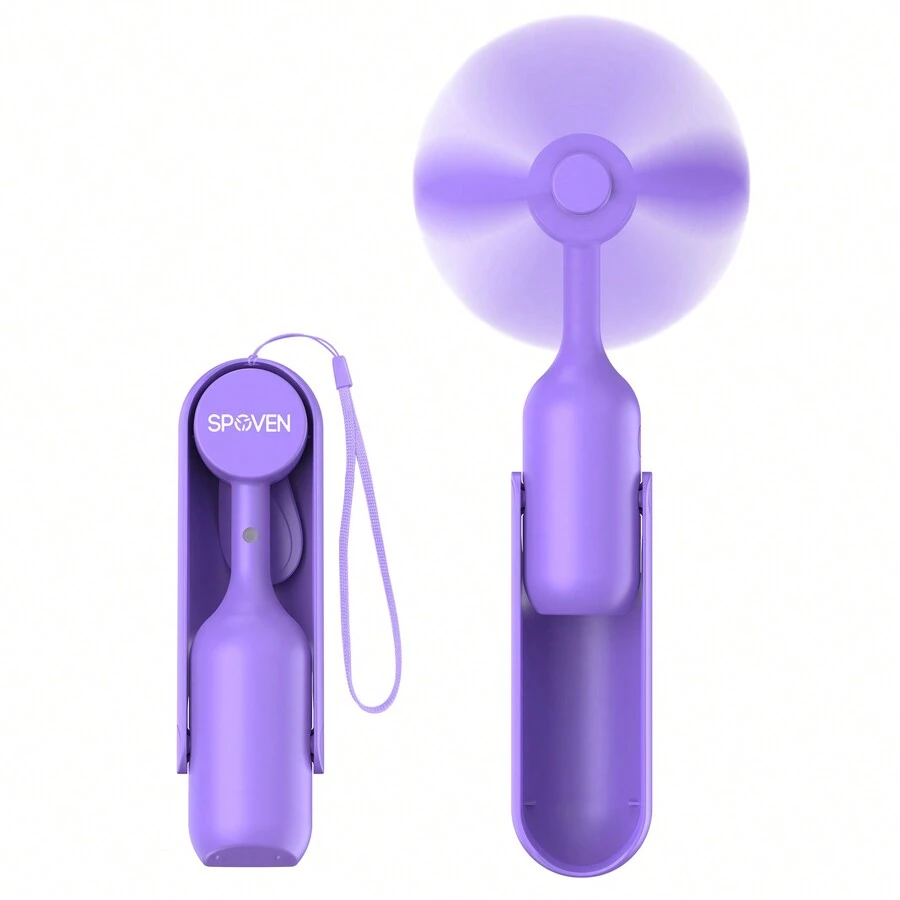Portable Handheld Fan, Mini Foldable Hand Fan With USB Rechargeable Battery, Small Personal Pocket Fan For Girls, Women, Men, Outdoor, Travel - Purple - View 1