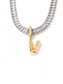 1pc European And American Style Copper Inlaid Cubic Zirconia Quartz Letter Pendant Fashionable All-Match Necklace Accessory - Multicolor - View 29