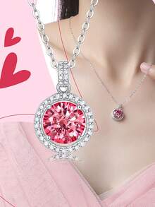 1顆1克拉摩根石項鏈吊墜，925銀粉色摩根石鎖骨鏈，附贈證書和禮盒，適合女友、妻子、訂婚、婚禮、週年紀念、生日禮物 - 粉色 - 查看 6