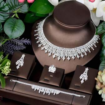 1套皇冠裝飾休閒立方氧化鋯珠寶套裝，適合女性約會之夜