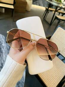 1PC Women Geometric Double Bridge Aviator Metal High-End Fashion Glasses, Unisex Glasses, For Driving And Daily Use, School - Multicolor - View 17