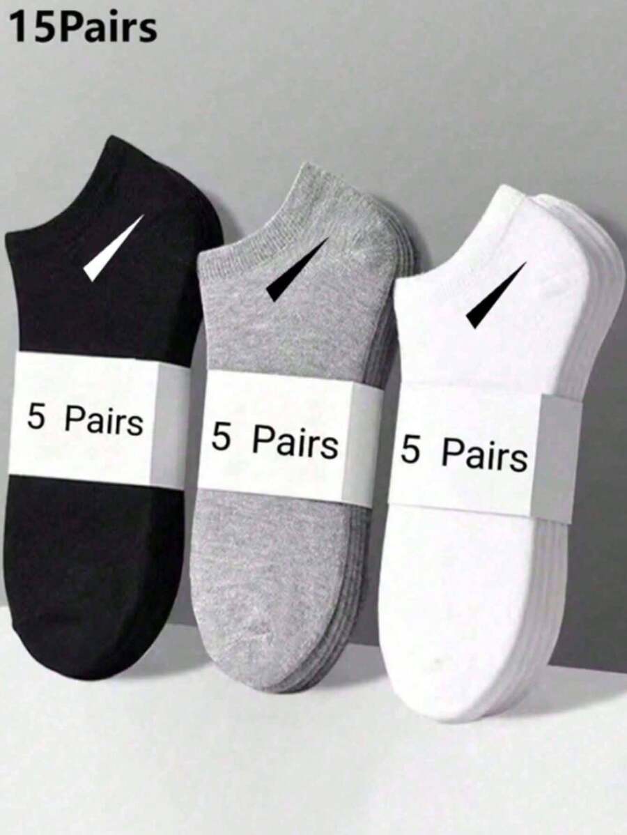 15 Pairs Unisex Teenagers' Short Socks, Minimalist And Stylish Logo Pattern - Multicolor - View 1