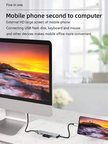 DANYCASE Hub USB C 5 en 1 con estación de acoplamiento 4K@30Hz, compatible con HDTV, USB 3.0, 2.0, carga PD87W para Huawei y Samsung - 5 en 1 - Ver 6