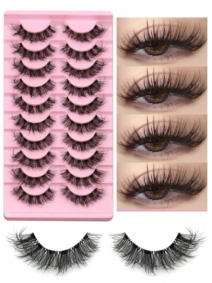 GROINNEYA 10 Pairs False Lashes Clear Band Lashes Natural Cat Eye Lashes Faux Mink Eyelashes Fluffy Soft Wispy Fake Eyelashes Makeup Tools(ZN04)