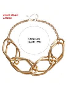 Fashionable New Geometric & Exaggerated Hip-Hop Chain Necklace For Women, Chunky Chain Jewelry - Gold - View 5
