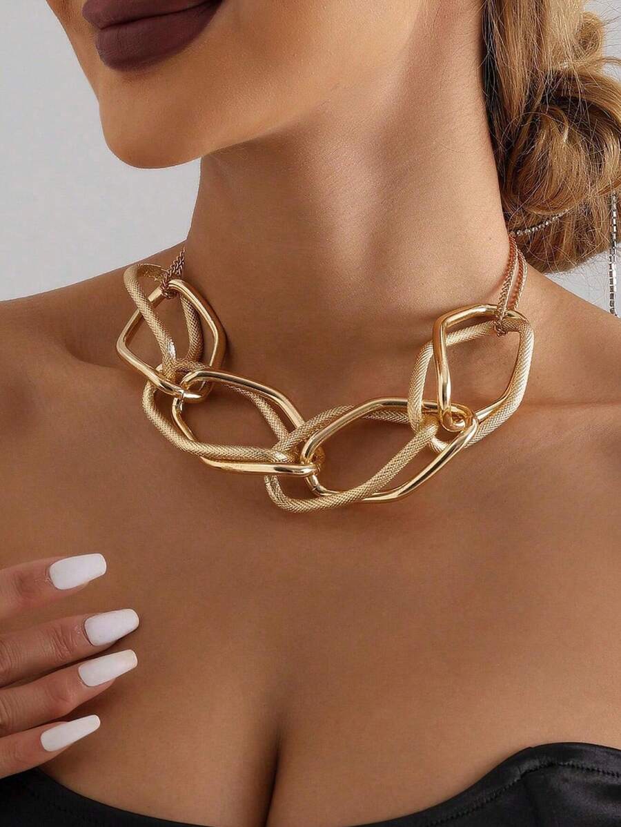 Fashionable New Geometric & Exaggerated Hip-Hop Chain Necklace For Women, Chunky Chain Jewelry - Gold - View 1