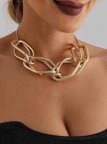 Fashionable New Geometric & Exaggerated Hip-Hop Chain Necklace For Women, Chunky Chain Jewelry - Gold - View 2