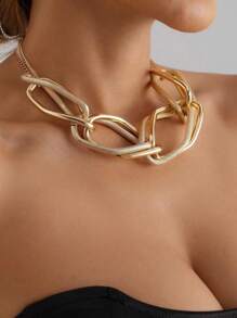 Fashionable New Geometric & Exaggerated Hip-Hop Chain Necklace For Women, Chunky Chain Jewelry - Gold - View 4